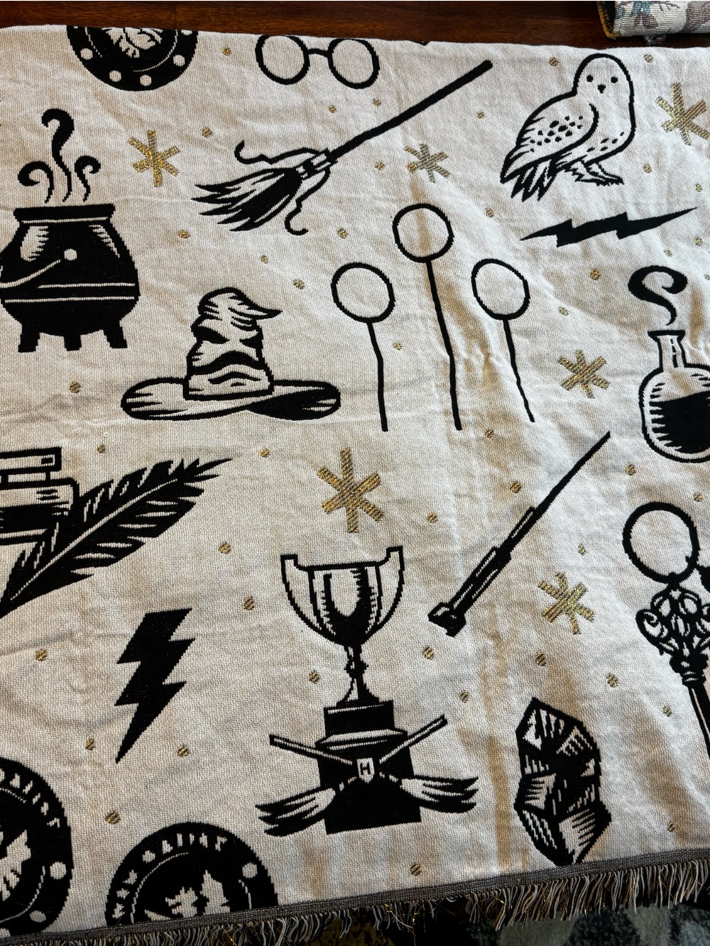 Warner Bros. Harry Potter Black and Cream Woven Throw NWOT
